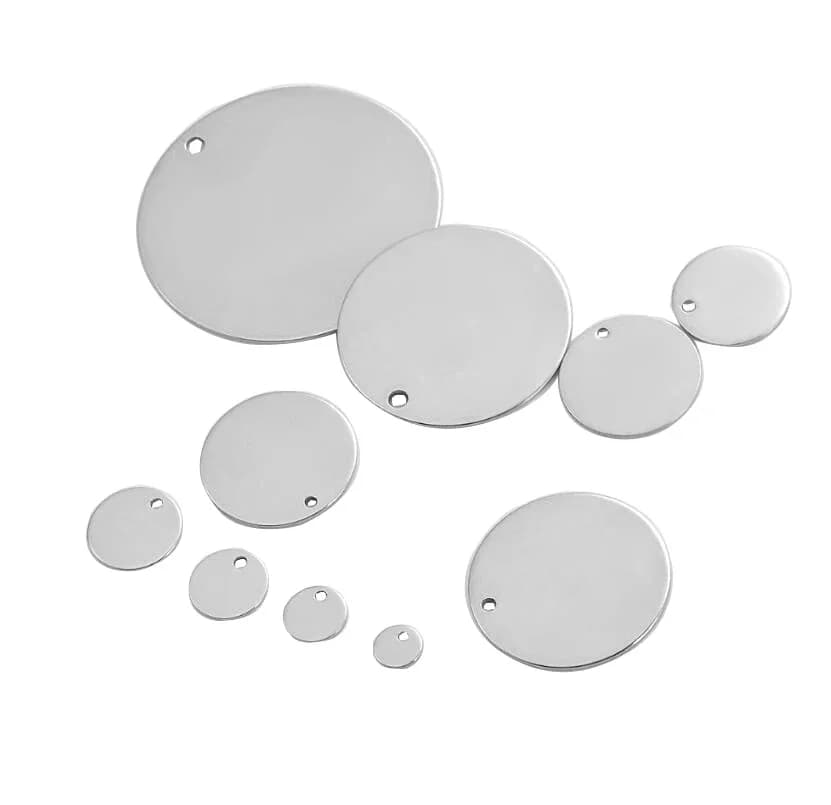 Breloques rondes en acier inoxydable, 6-35mm, pendentifs avec étiquette de chien, estampage vierge pour colliers, fabrication de bijoux à faire soi-même, vente en gros, 20 pièces