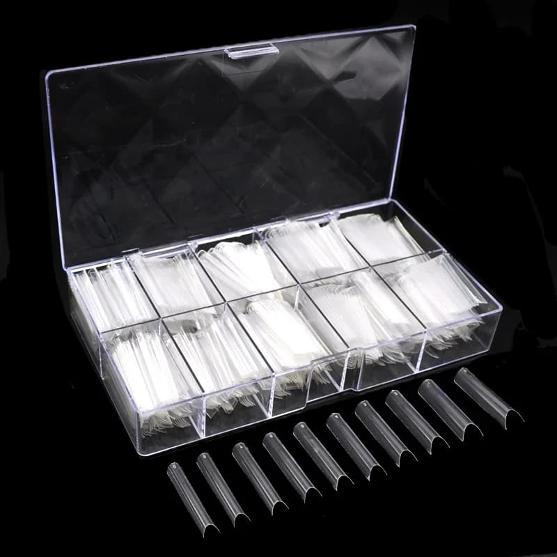 500+100 pièces de capsules d'ongles XXL forme cercueil courbe C longues, demi-couverture, pour ongles en acrylique, fournitures de salon, système d'extension, outil d'art