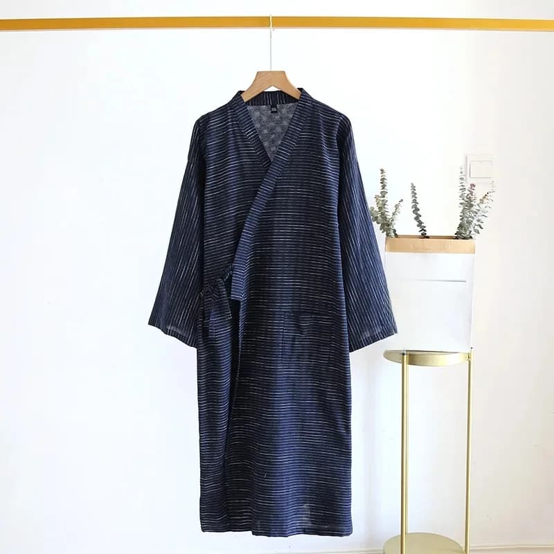 Peignoir Kimono Japonais pour Homme, 100% Coton, Chemise de Nuit Rayée, Grande Taille, Ensemble Vapeur, Printemps et Été