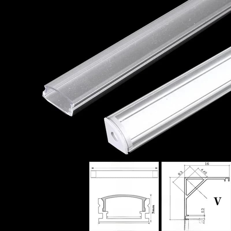 Profilé en aluminium LED en forme de U/V de 0,5 m, utilisé pour les bandes LED 3528 5630 5050, profilé en aluminium LED pour éclairage intérieur.