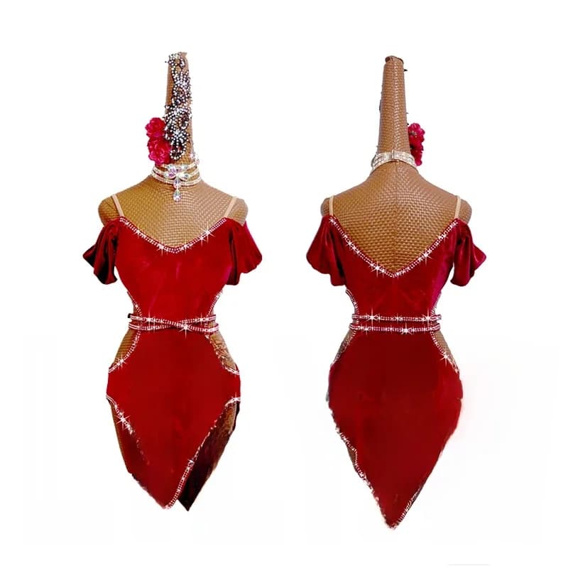 Robe de Concours de brevLatine Sexy en Velours Rouge Personnalisé pour Adulte, Nouvelle Collection