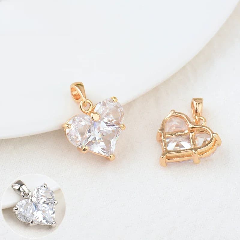 (280)4 pièces 14x14.5MM trou 2.5MM 24K couleur or laiton avec Zircon coeur breloques pendentifs haute qualité bijoux résultats accessoires
