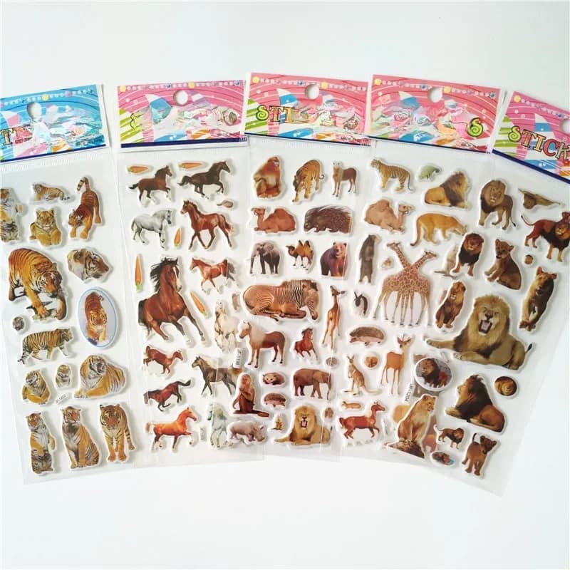 6 autocollants de collection animaux avec Lion, Chien, Panda, Cheval, Tigre, Aigle, Hippopotame, Éléphant – Jouets créatifs pour enfants