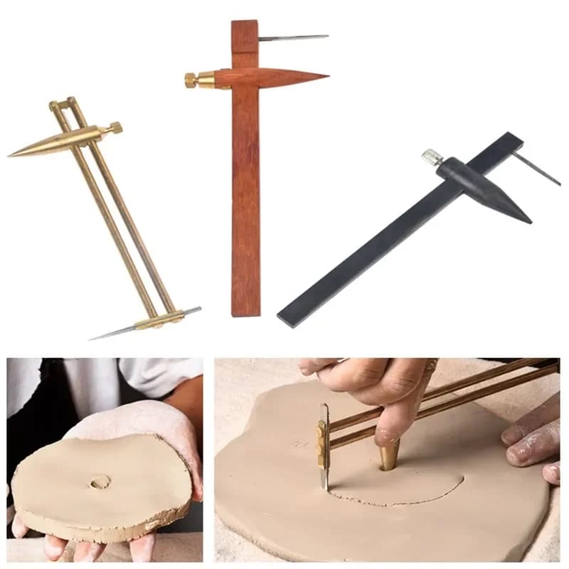 Pied à coulisse de poterie en plastique cuivre, compas en bois irrigation, anneau de coupe irrigation rond, pot en argile violette, outil exécutif en argile