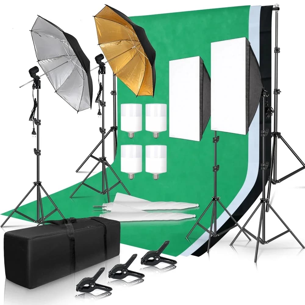 Kit d'éclairage de photographie 2x3M, arrière-plan photo, boîte à lumière parapluie souple, support de lumière, sac portable pour séance photo en studio