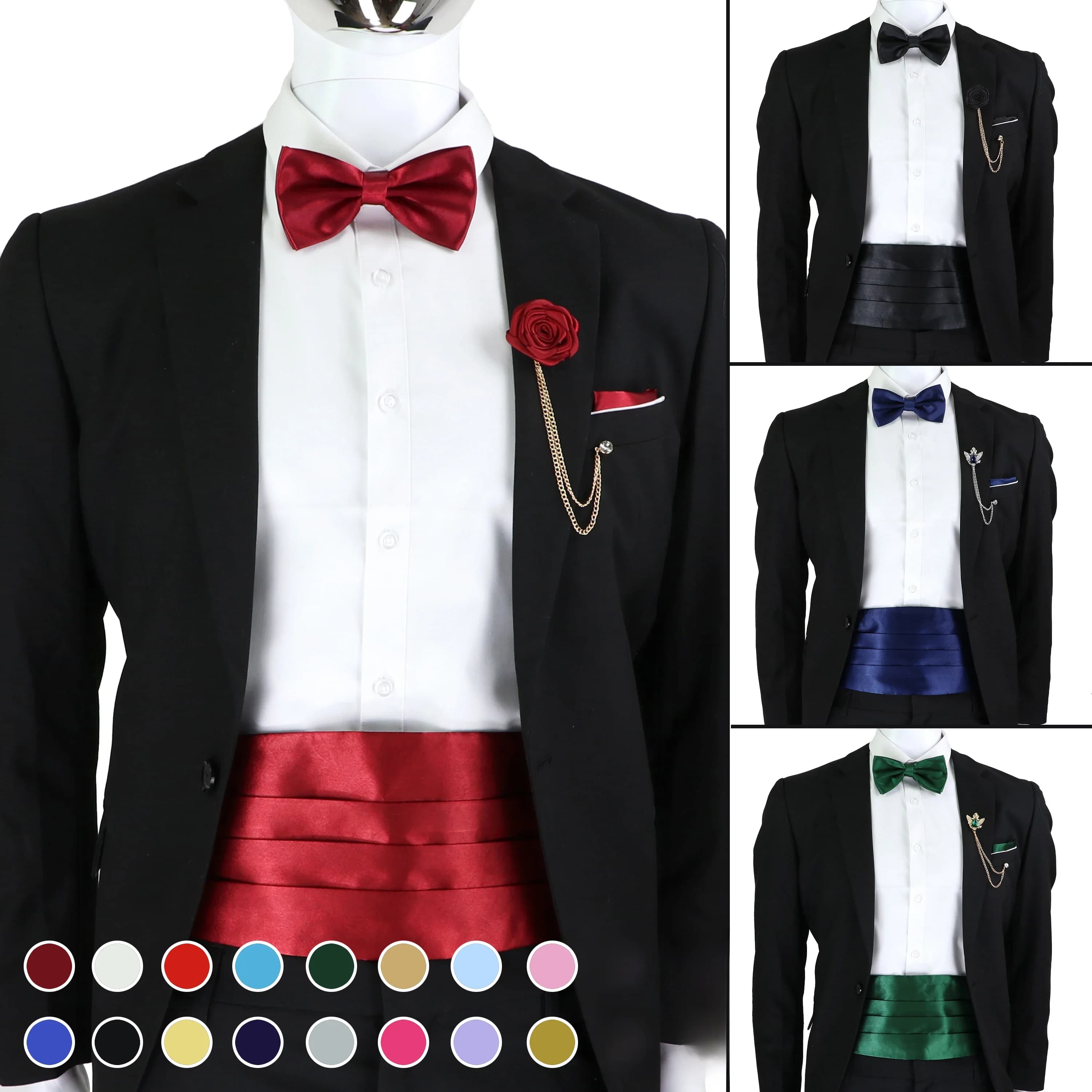 Ensemble de broches avec nœud papillon pour hommes, nouvelle mode, noir, rouge, bleu, sceau de taille pour smoking formel, costume d'affaires, accessoires de dîner