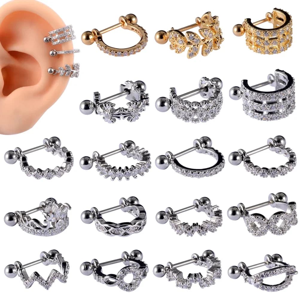 Anneau de Cartilage d'Oreille en Acier Inoxydable, Boucles d'Oreilles avec Cerceau Cz, Tragus, Manchette, Helix, Daith, Rook, Lobe, 25 Pièces/Lot