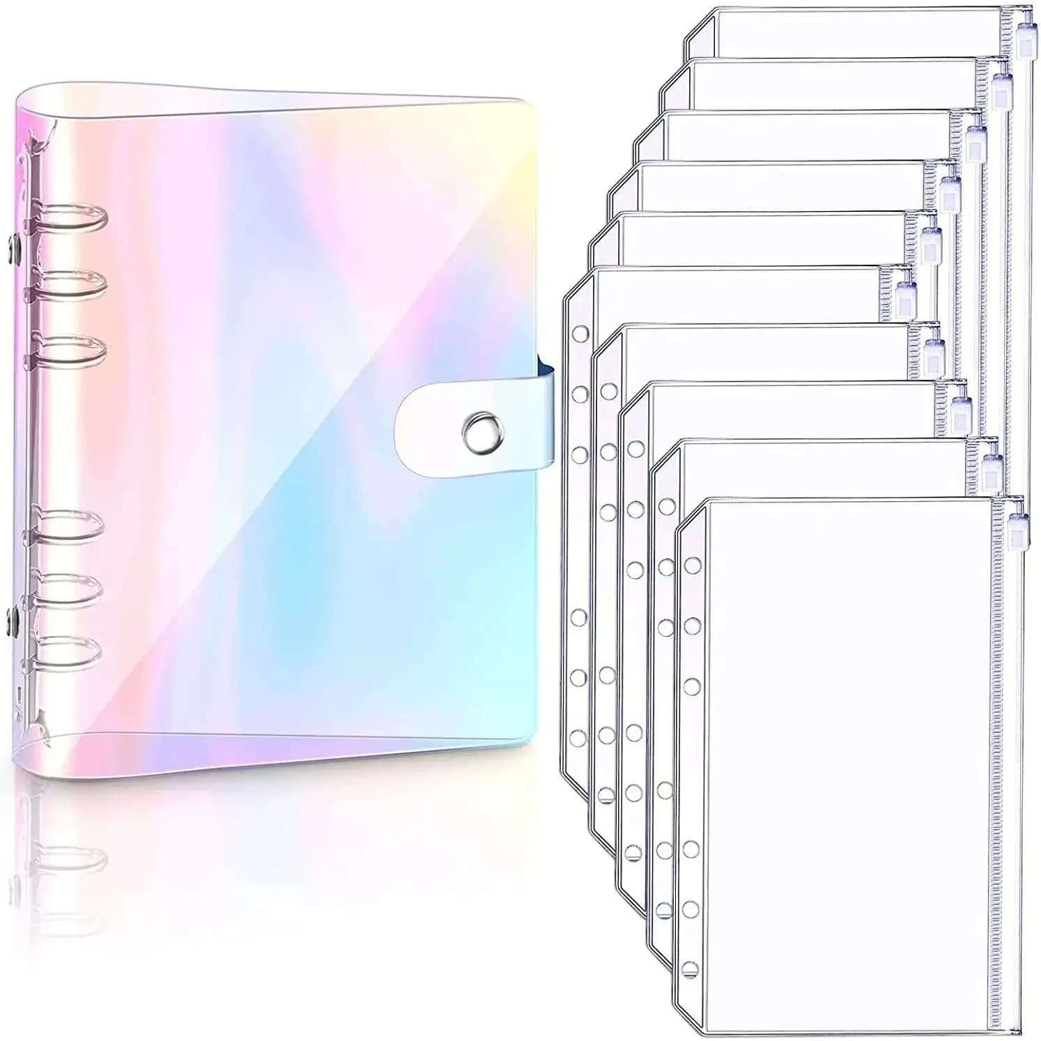Classeur A6 en PVC souple et transparent pour carnet de notes, planificateur de couverture, dossier à feuilles mobiles à 6 anneaux, système d'enveloppe de Budget en espèces avec 10 poches, nouveau