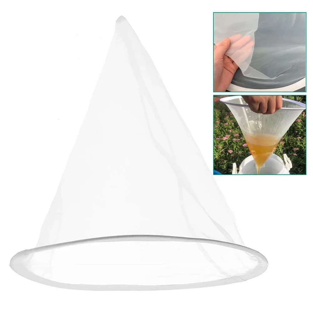 Filtre à miel en maille de nylon en forme d'entonnoir, tamis, écran en fibre pour apiculture, outil de filtration des impuretés, toile filtrante