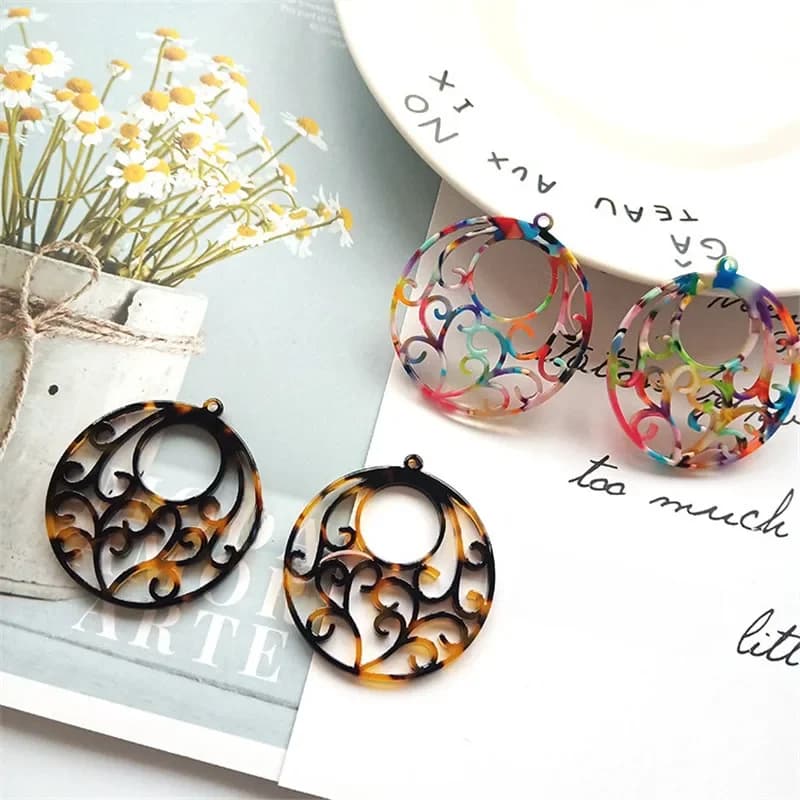 Accessoires ronds de fleurs de couleur creuse, 6 pièces, boucles d'oreilles faites à la main, connecteurs de fabrication de pendentifs, résultats et composants de bijoux, breloques