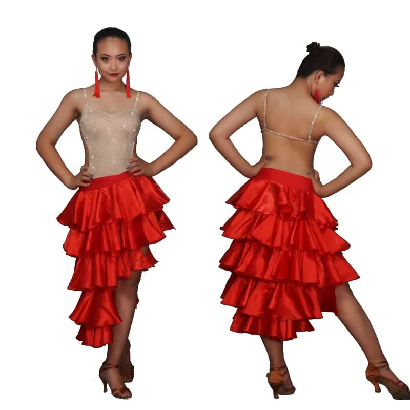 Nouvelle robe de spectacle de concours de danse latine couleur une pièce rouge ourlet Long, diamant brillant ourlet noir