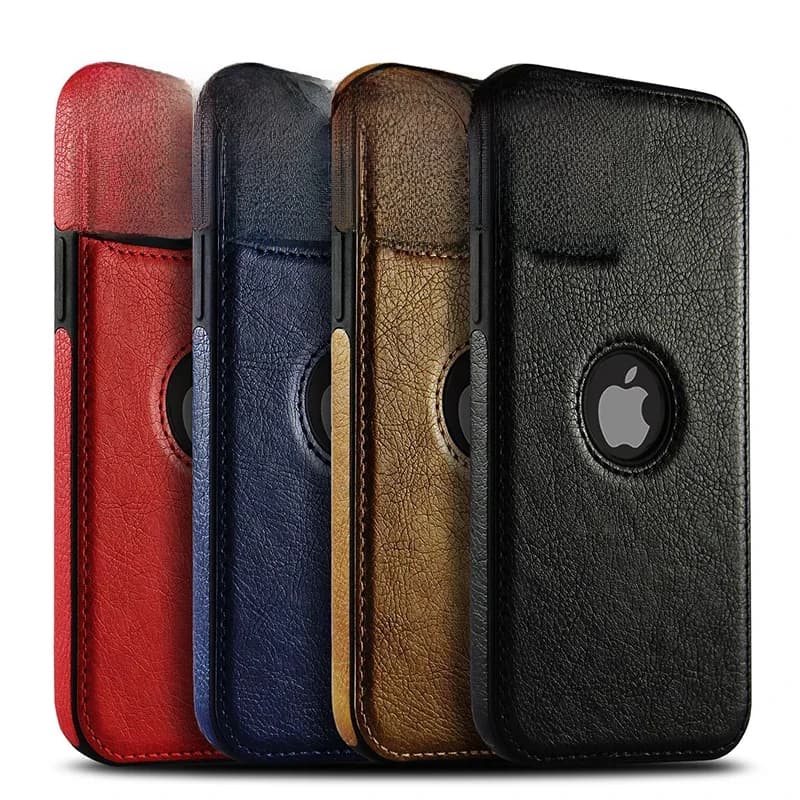 Étui de téléphone portable en cuir PU de haute qualité, étui pour iPhone 11 12 13 14 15 Pro Max X XR, couverture d'affaires de luxe noire