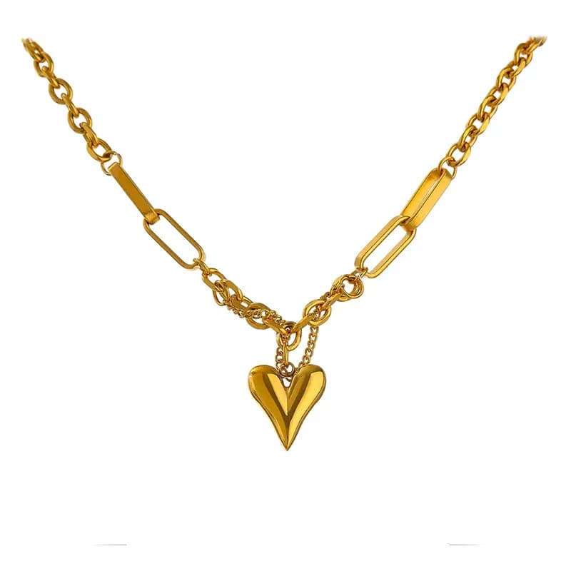 Yhpup-Collier Pendentif Coeur Romantique pour Femme, Acier Inoxydable, Haute Qualité, Métal 18 K, Bergame, Tour de Cou, Travailleurs