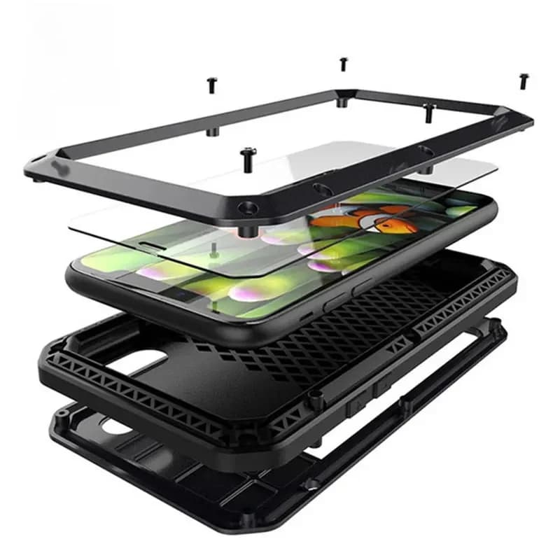 Coque de téléphone de luxe en aluminium et métal Doom Armor, étui complet résistant aux chocs pour iPhone 12 11 XS MAX XR X 6 7 8 Plus 5s SE 5 12
