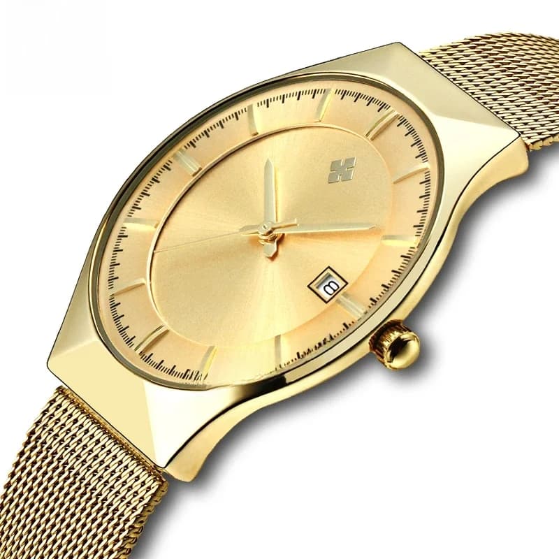 WWOOR luxe Ultra mince hommes montres à Quartz étanche sport décontracté maille acier or automatique Date montre Relogio Masculino