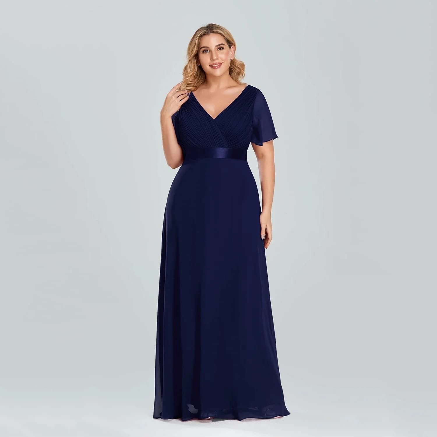 XUCTHHC – Robe de soirée longue en mousseline de soie, col en V, à volants, élégante, pour cérémonie de mariage, grande taille, ligne A, 2021