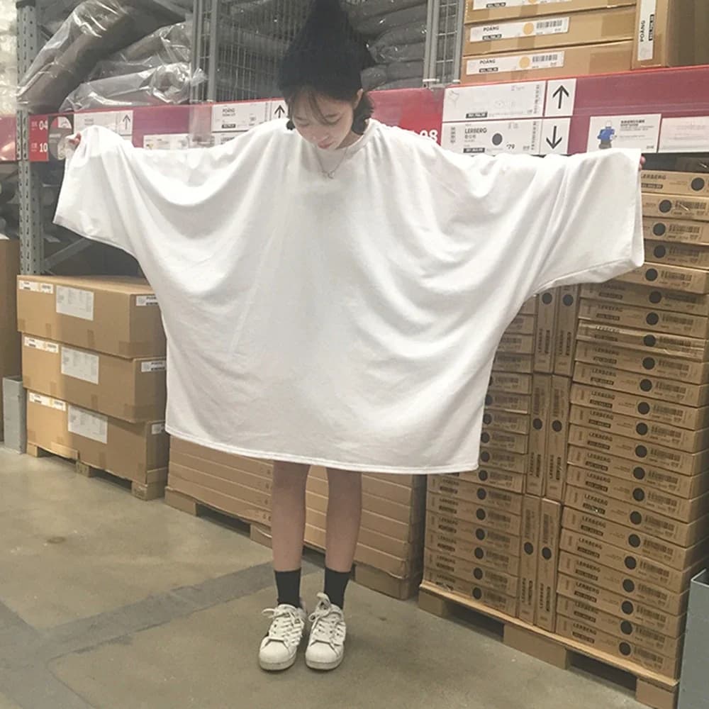 T-shirt manches courtes col rond femme, estival et décontracté, en coton, grande taille 15XL 210kg, noir et blanc