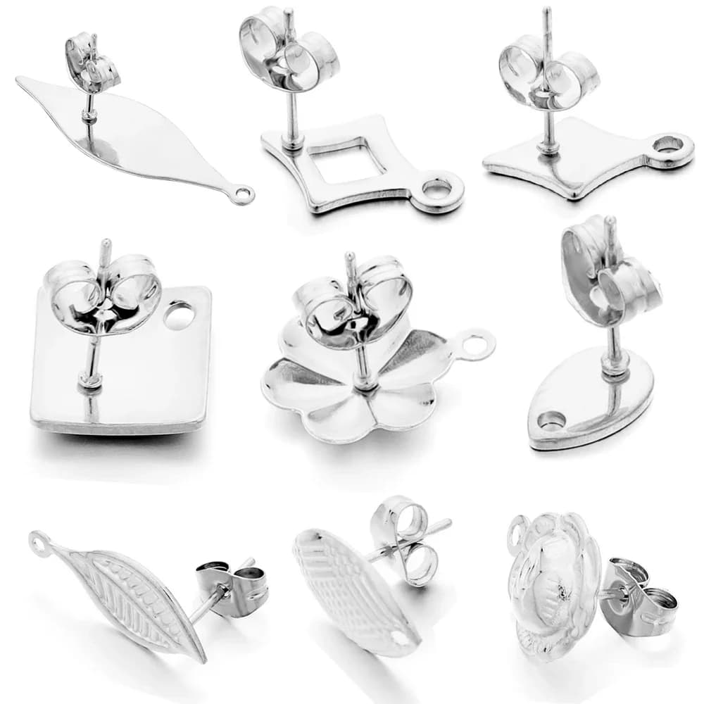 Base de boucles d'oreilles en acier inoxydable, feuilles géométriques, clous avec connecteurs de trous pour bricolage, accessoires de fabrication de bijoux, 10 pièces/lot