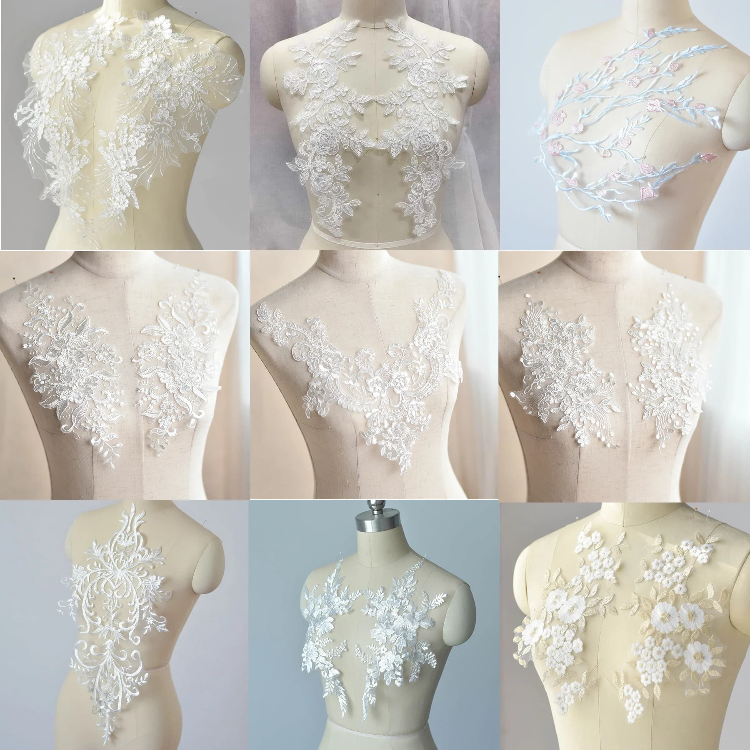 Appliques de dentelle brodées à motifs floraux blancs pour col de robe de mariée, accessoires de rideaux et réparation DIY