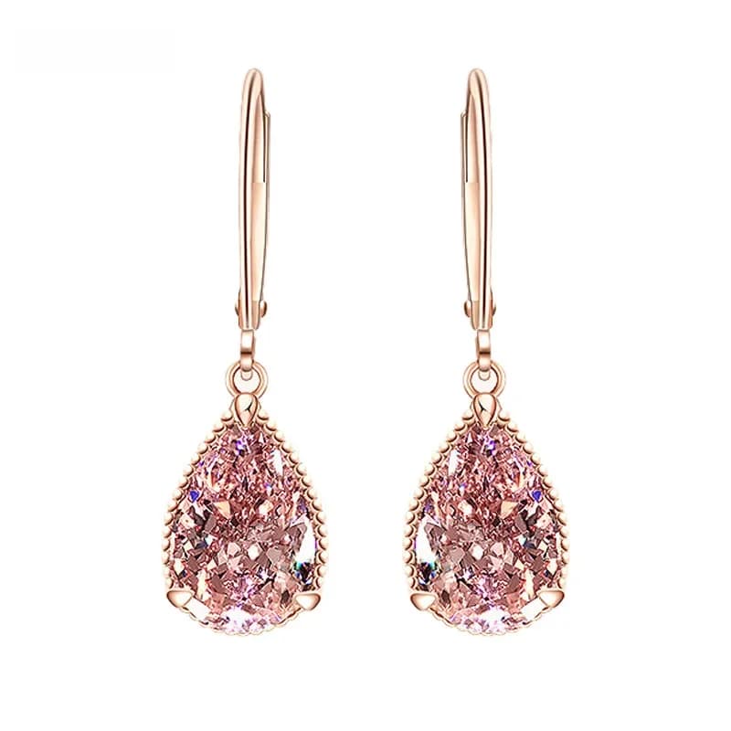 Boucles d'oreilles pendantes en quartz rose naturel pour femme, or rose 18 carats, mode romantique, bijoux fins, pierres précieuses en topaze, boucles d'oreilles de luxe