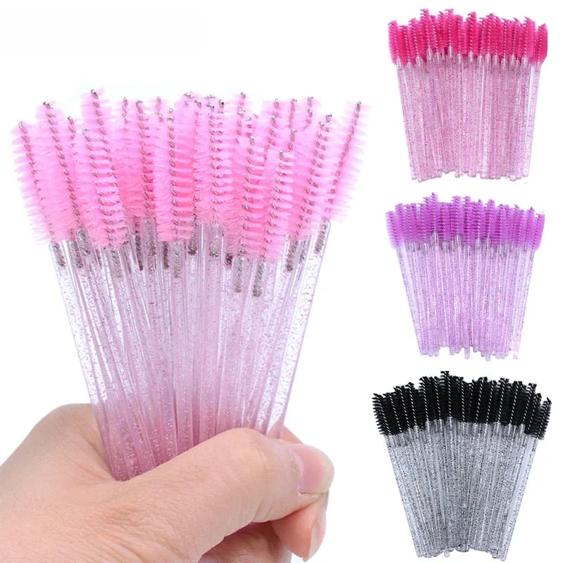 OKAYLASH 50 pièces jetables Micro paillettes cils Mascara baguettes Mini cristal cils brosse peigne rose blanc Spoolies