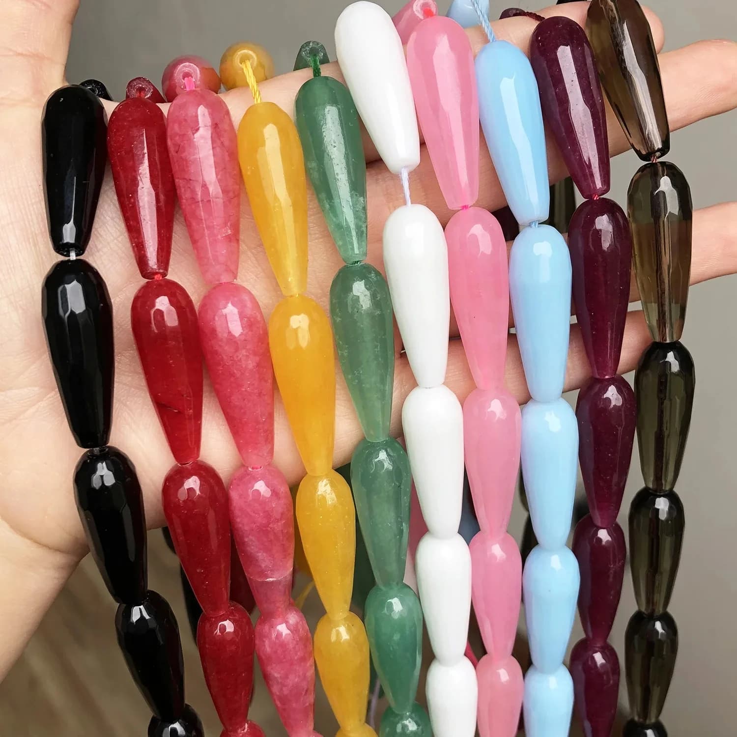 Perles en pierre de Jades Angelite goutte d'eau 10x30mm, perles d'espacement amples à facettes naturelles pour la fabrication de bijoux, accessoires de Bracelet à faire soi-même