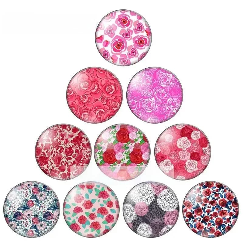 Cabochon Rond en Verre avec Photo de Rose et d'Amour, Peinture de Fleurs de 10mm/12mm/18mm/20mm/25mm, Démo à Dos pio, Résultats de Direction, ZB0543