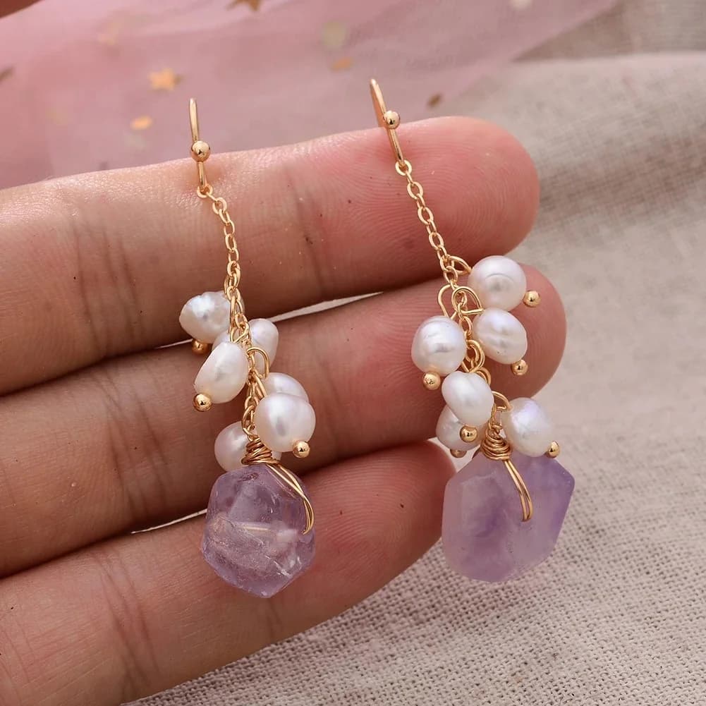 Boucles d'oreilles pendantes irrégulières en or 14 carats faites à la main pour femmes, perles d'eau douce naturelles remplies, bijoux originaux, cadeau de mariage