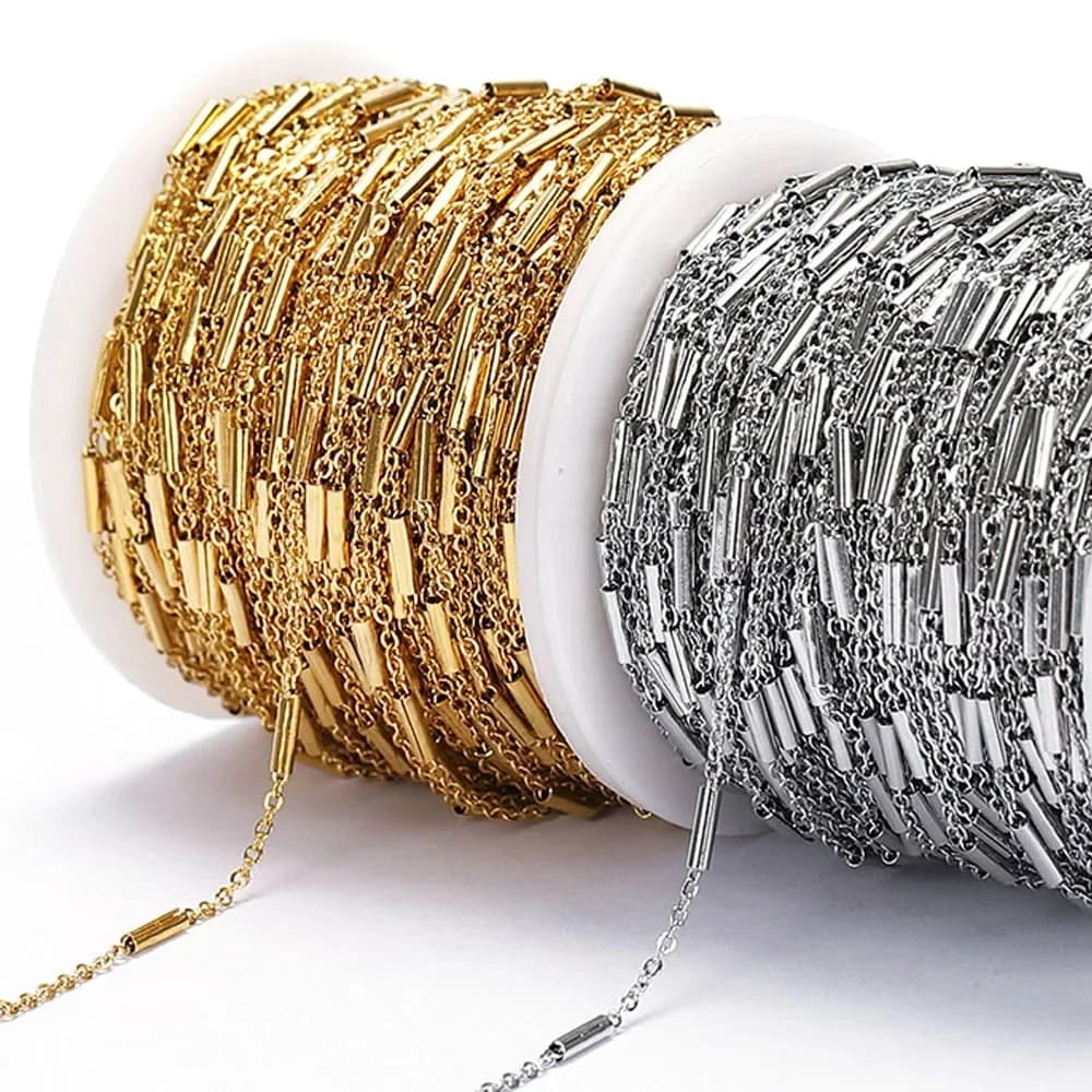 Tube de chaîne de collier en acier inoxydable de 2 mètres, accessoires de chaîne en or pour Bracelets, composants de fabrication de bijoux, bricolage fait à la main