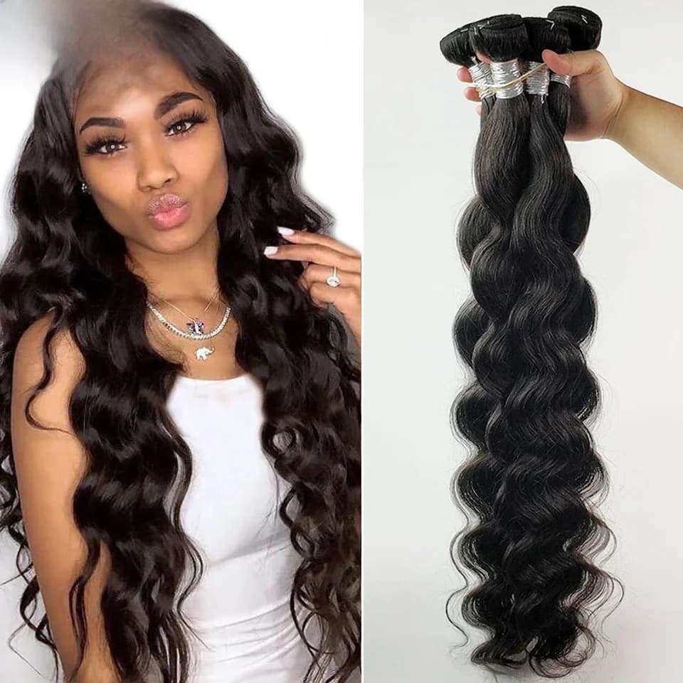 Tissage en lot péruvien naturel Remy Body Wave élégant, Extensions de cheveux naturels, 8 à 32 34 36 pouces, 1/3/4 pièces