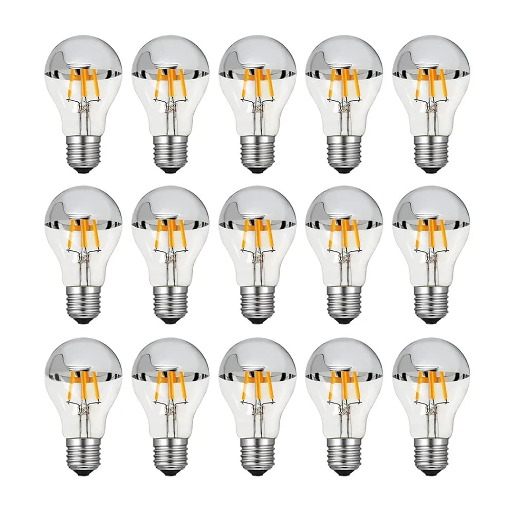 Ampoule LED Edison A19 Dimmable E27 4W 8W 220V, bol argenté, filaments dégoulinants, ampoule LED demi-chromée A60, lampes vintage à couronne.