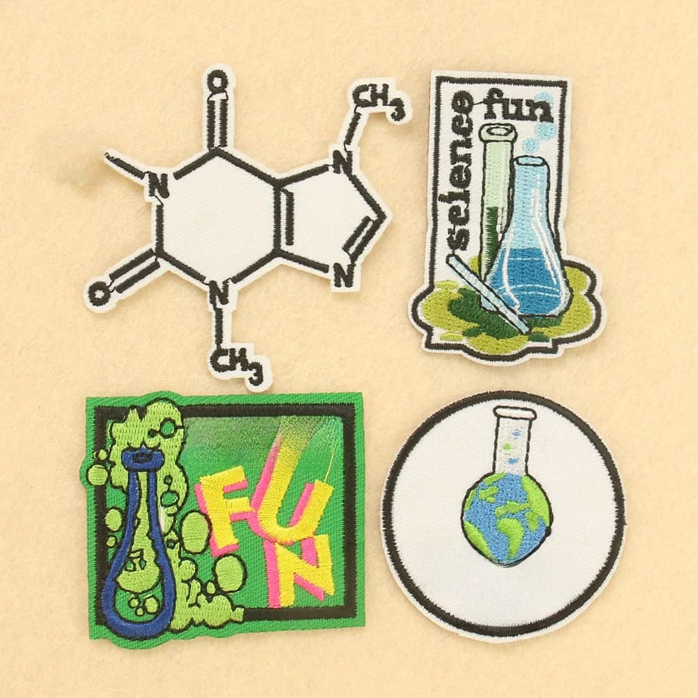 2 pièces Science Fun Patch chimie expérience vêtements autocollants broderie Applique scientifique tissu Badge fer sur patchs vêtements