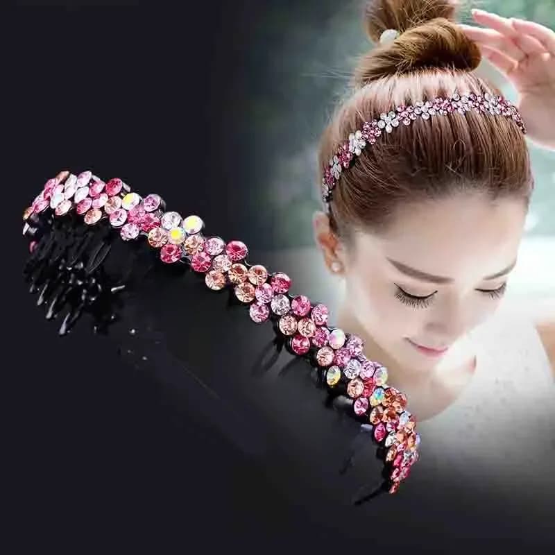 Unisexe Alice bandeau lunette bandeau hommes femmes sport bandeau de cheveux cerceau haut en métal Double frange fleur strass cheveux accessoires