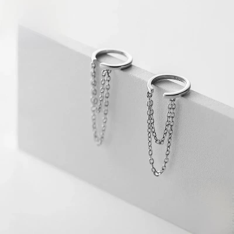 TrustDavis – boucles d'oreilles à Clip en argent Sterling 925 véritable pour femmes, 1 pièce, Double chaîne, sans Piercing, bijoux DB1352