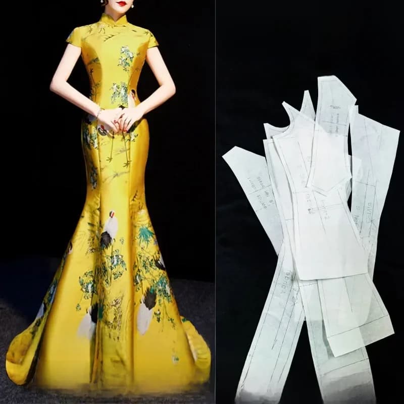 Robe de soirée longue à motif cheongsam amélioré, dessin de couture 1:1, motif de fabrication de vêtements, BQP-45