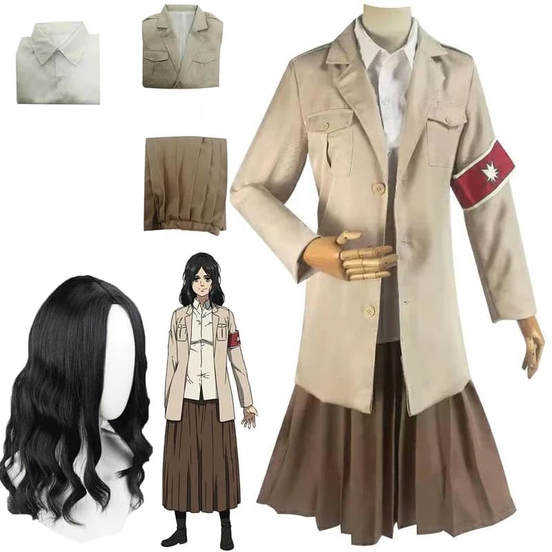 Costume de Cosplay Shingeki no Kyojin AOT Pieck, sulfPerruques Noires, Uniforme, Jupe, Tenues d'Halloween, Carnaval Imbibées