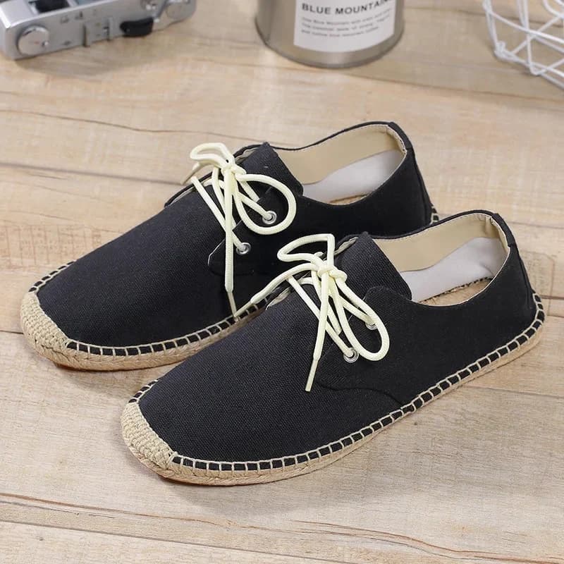 Espadrilles de couture rondes en chanvre pour hommes, chaussures à lacets décontractées, chaussures en toile d'été, chaussures Parker spéciales, respirantes, 39-45