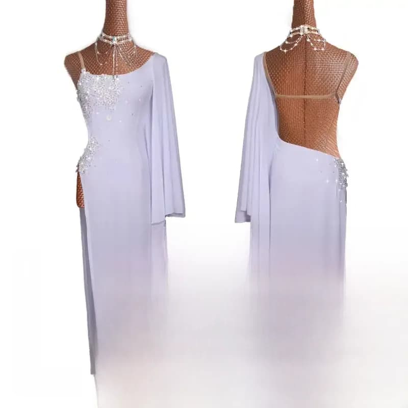 Robe de Performance de Concours de brevLatine pour Adulte, Broderie Blanche Personnalisée, Diamant, Dos Ouvert, Nouveau