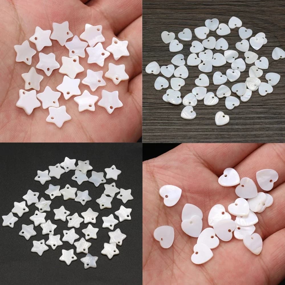 20 pièces 10/12mm blanc étoile coeurs nacre coquille breloques coquille naturelle perles pendentif pour bricolage boucle d'oreille Bracelet fabrication de bijoux