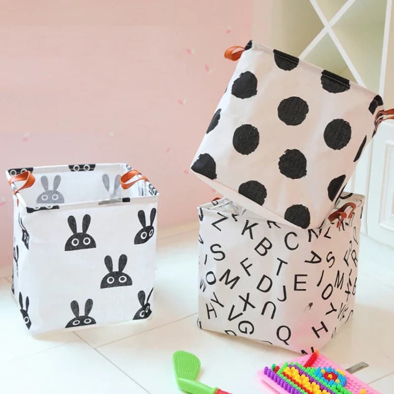 Panier à linge pliable Zerolife 33x35, panier de rangement pour articles divers, imprimé mignon, conteneur pour cosmétiques, panier de rangement en coton et lin, organisateur de bureau