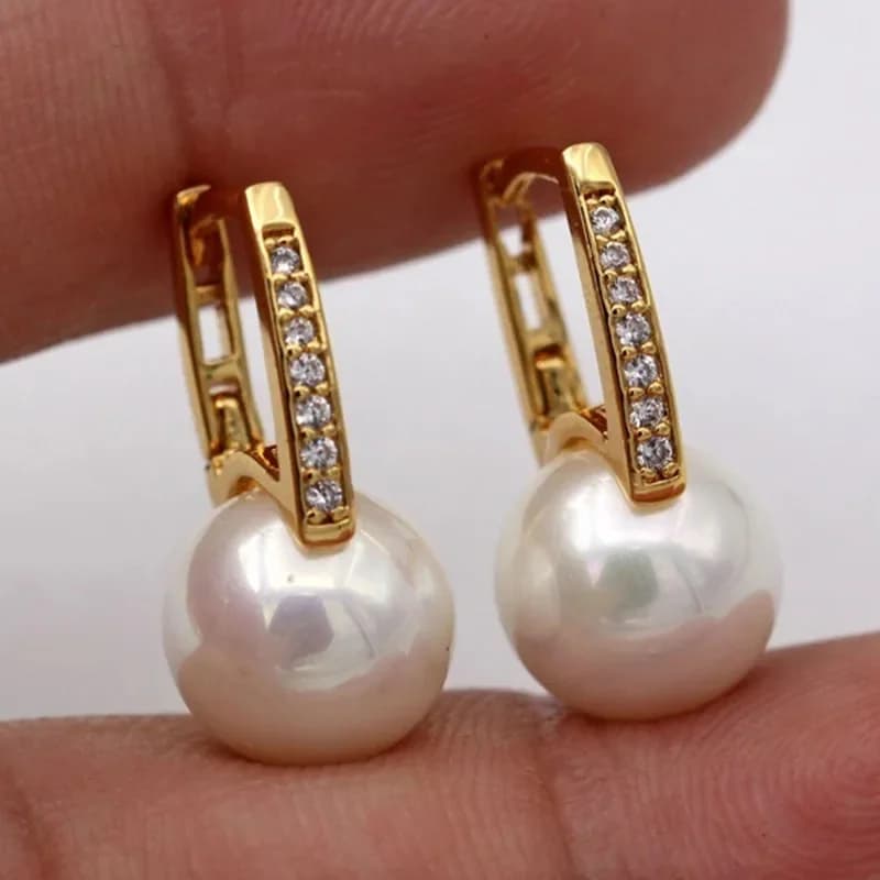 Boucles d'oreilles Pendientes en or véritable 18 carats, harpe, clous de perles, fer à cheval, cadeaux de mariage pour femmes