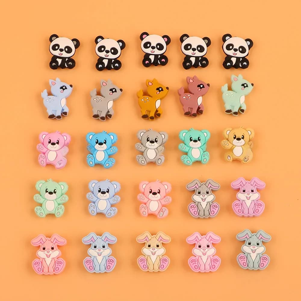 Kovict perles de Silicone animaux 5/10 pièces Mini lapin cerf Panda Silicone bijoux à bricoler soi-même collier Bracelet accessoires