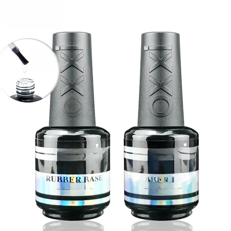 OXXI 15ml Base et Top Coat pour Vernis Gel Semi-permanent, Top Coat Caoutchouc, Base Coat Y, Gellac UV LED, Émail Permanent