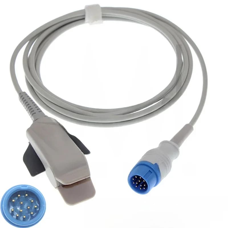 Compatible avec le capteur spo2 de Comen C100 C100A C21 C30 C50 C70 C80 NC3 NC5 NC8 NC12 NC19, câble d'oxymétrie pour moniteur Patient 12 broches