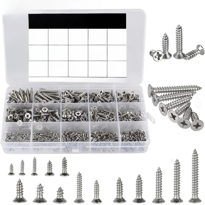 Kit d'Assortiment de Vis Autotaraudeuses à Tête Fraisée M2 M3 M4, 460 Pièces, en Acier Inoxydable 304, Petites Vis à Bois à Fente Croisée