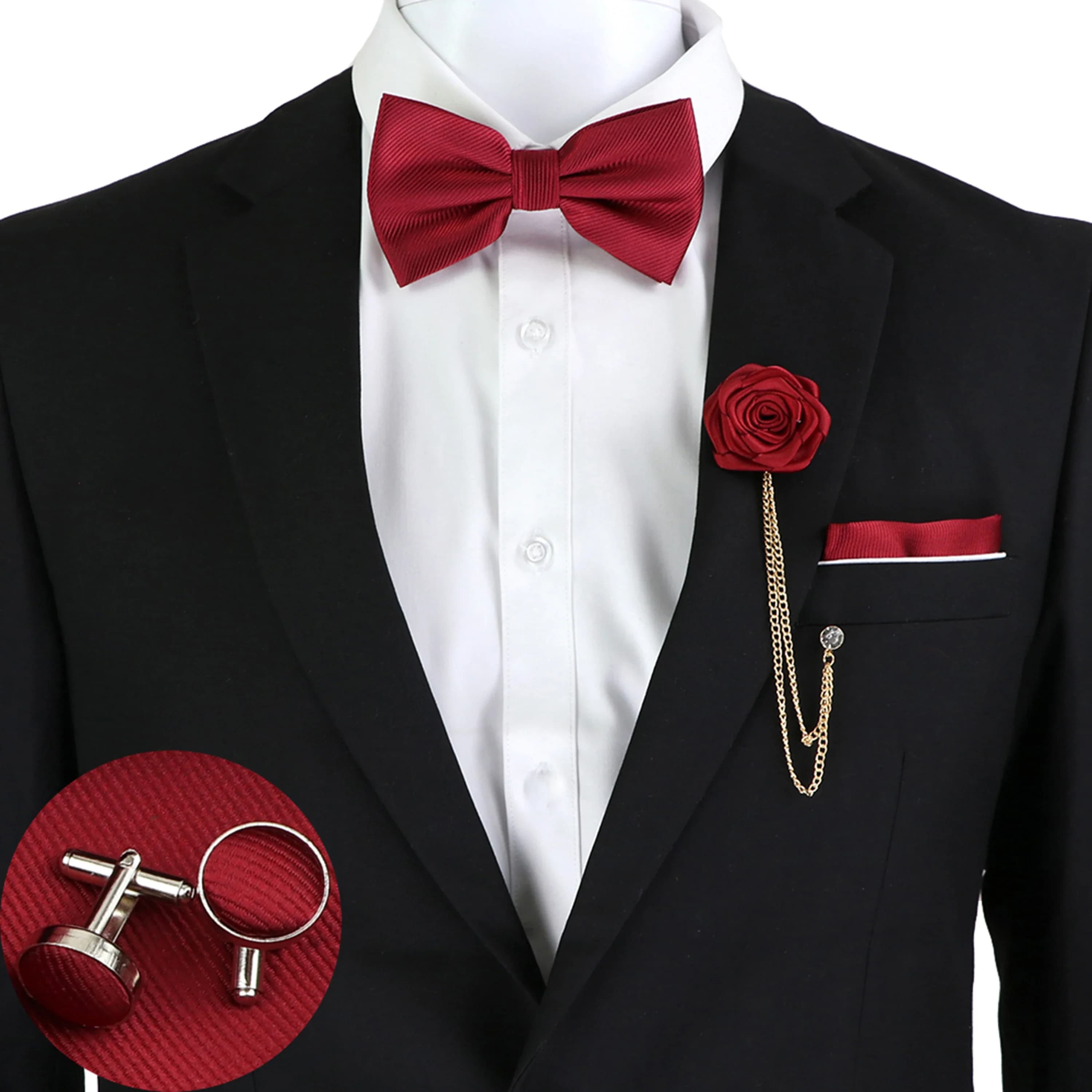 Ensemble de nœuds papillon de couleur unie pour hommes, boutons de manchette Hanky papillon en soie, broche à pampilles, Polyester Jacquard tissé, accessoire de fête, nouvelle collection