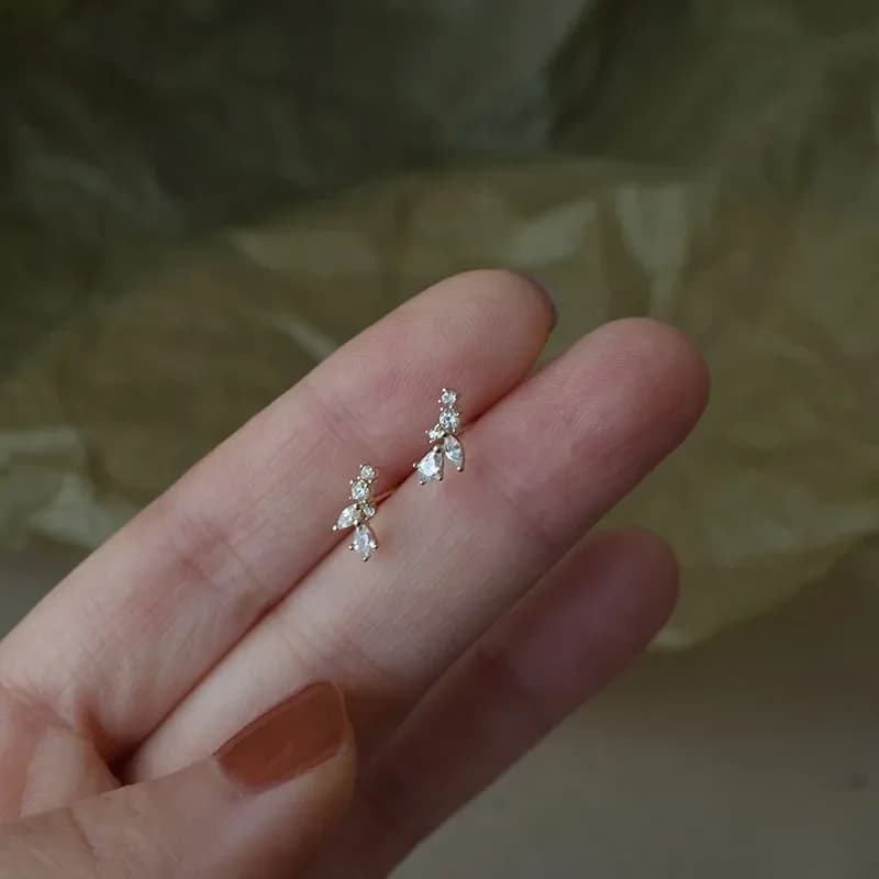 Boucles d'oreilles coréennes simples en argent Sterling 925 pour femmes, pavé de cristal de Malt, tempérament de luxe léger, bijoux de mariage en or 14 carats