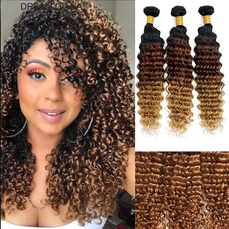DreamDiana Remy vague profonde paquets 3 pièces Ombre brésilien profond bouclés paquets Ombre cheveux humains paquets 100% Extensions de cheveux humains 9A