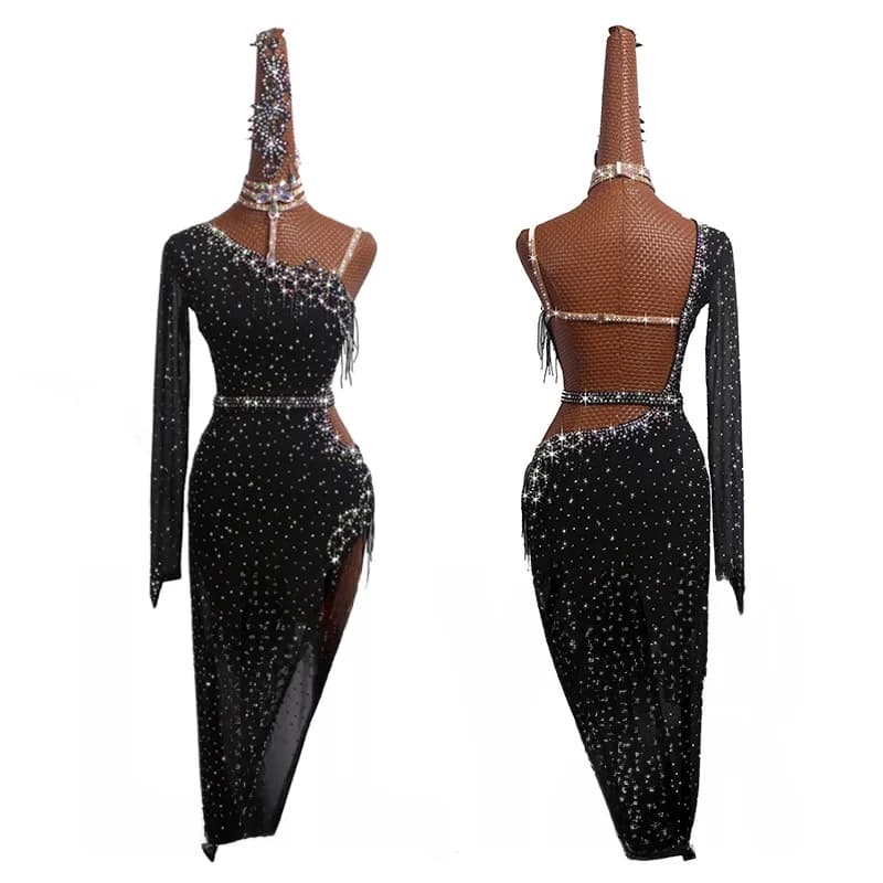 Robe de danse sexy personnalisée pour adulte, performance de compétition latine, initiée à la danse noire, nouveau