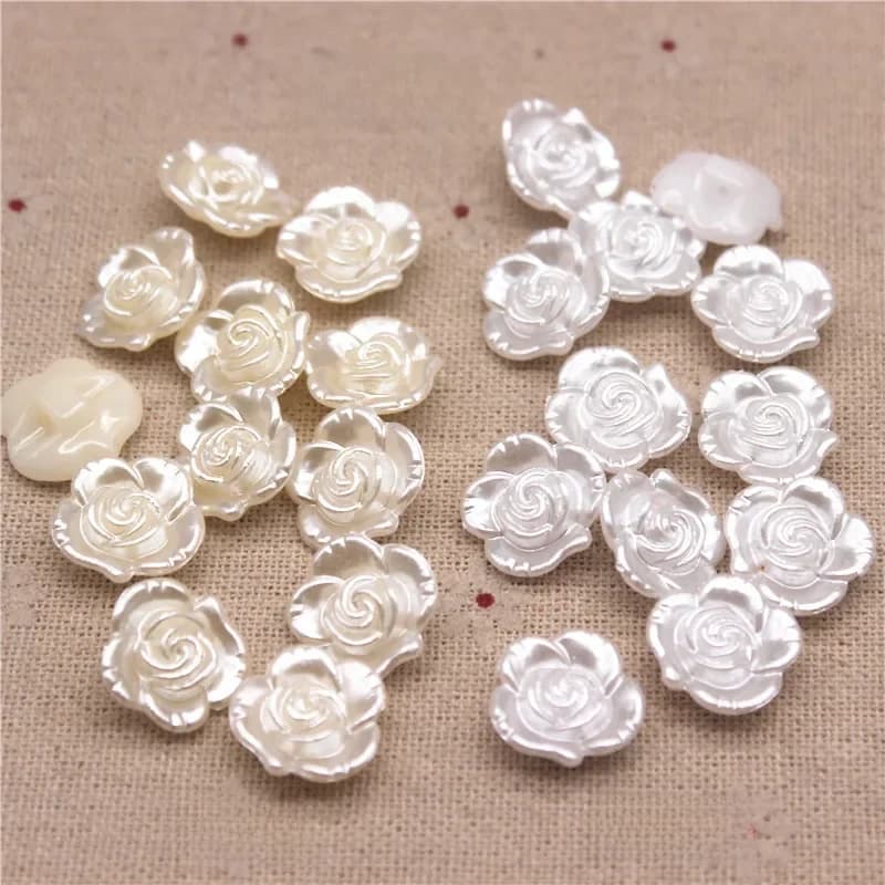 50 pièces 15mm résine ABS ivoire/blanc perle fleur tige bouton vêtements accessoires pour coudre Scrapbooking vêtement bricolage
